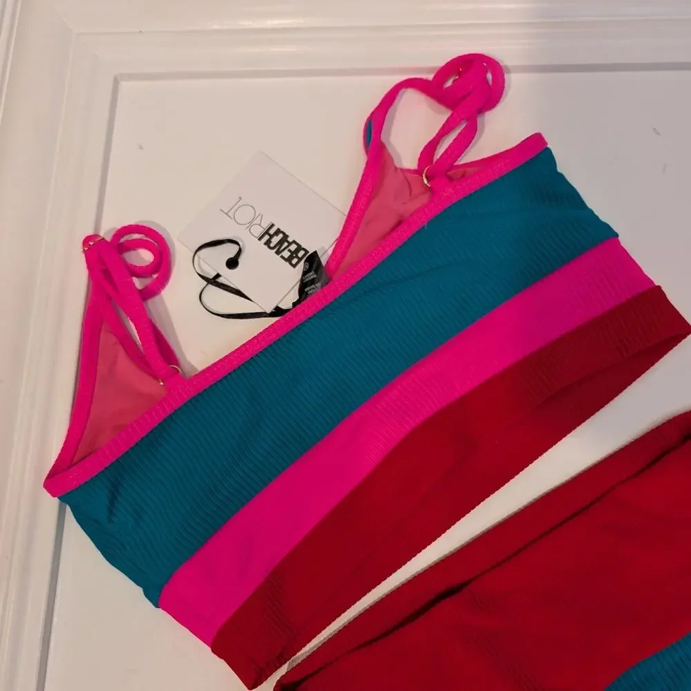 Beach Riot Blue Pink Red Two-Piece One-Piece Style Swim Set - Picture 4 of 11